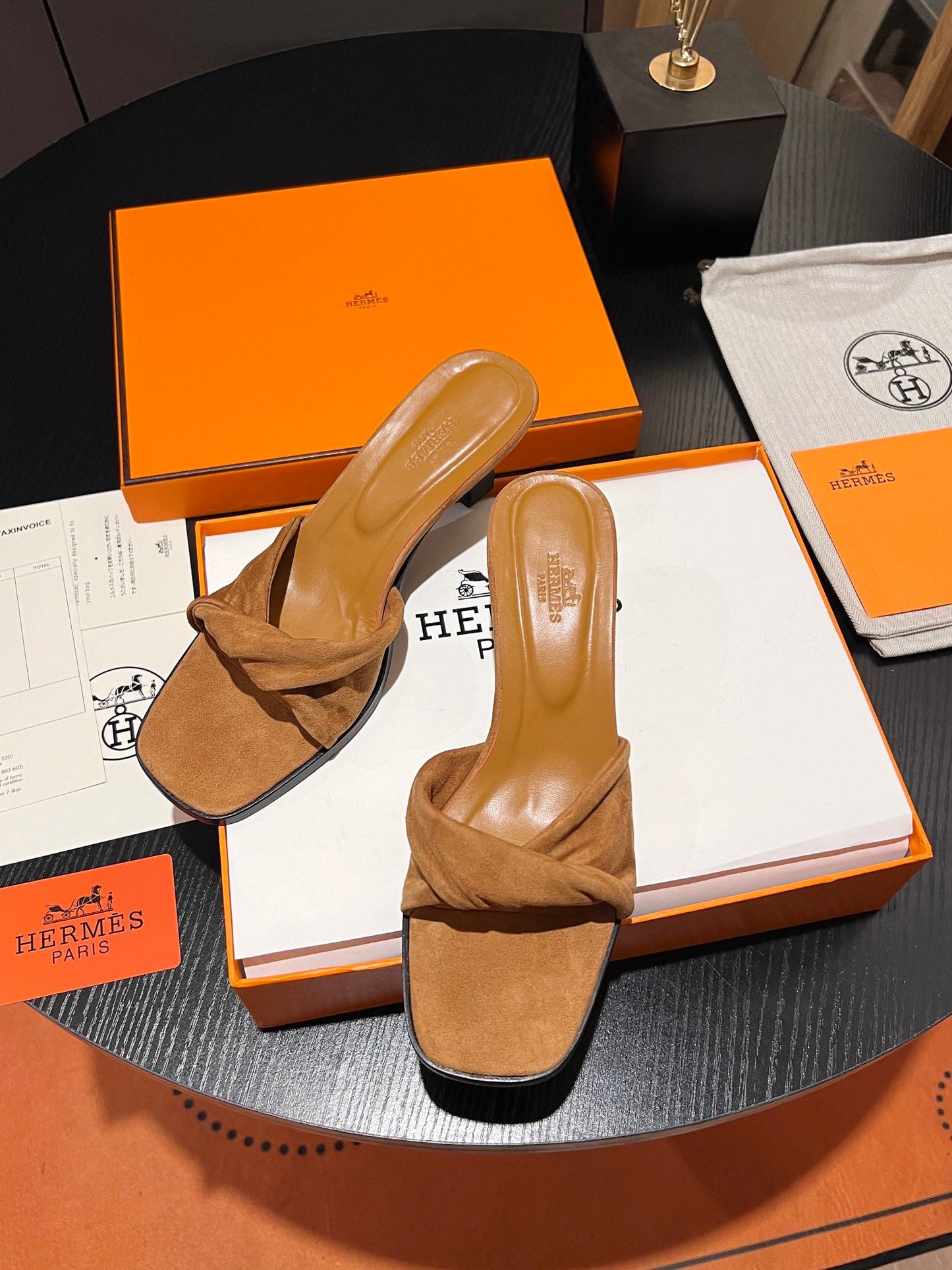 HM Giny Sandal 5.5 Tan Brown Suede Calfskin 680057
