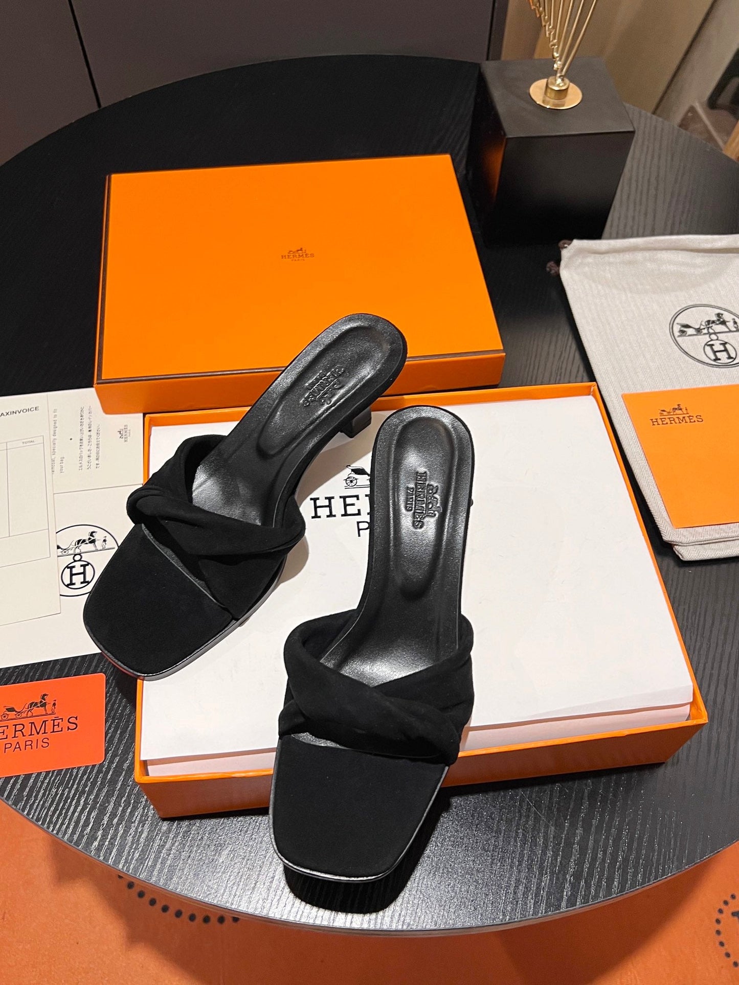 HM Giny Sandal 5.5 Black Suede Calfskin 680063