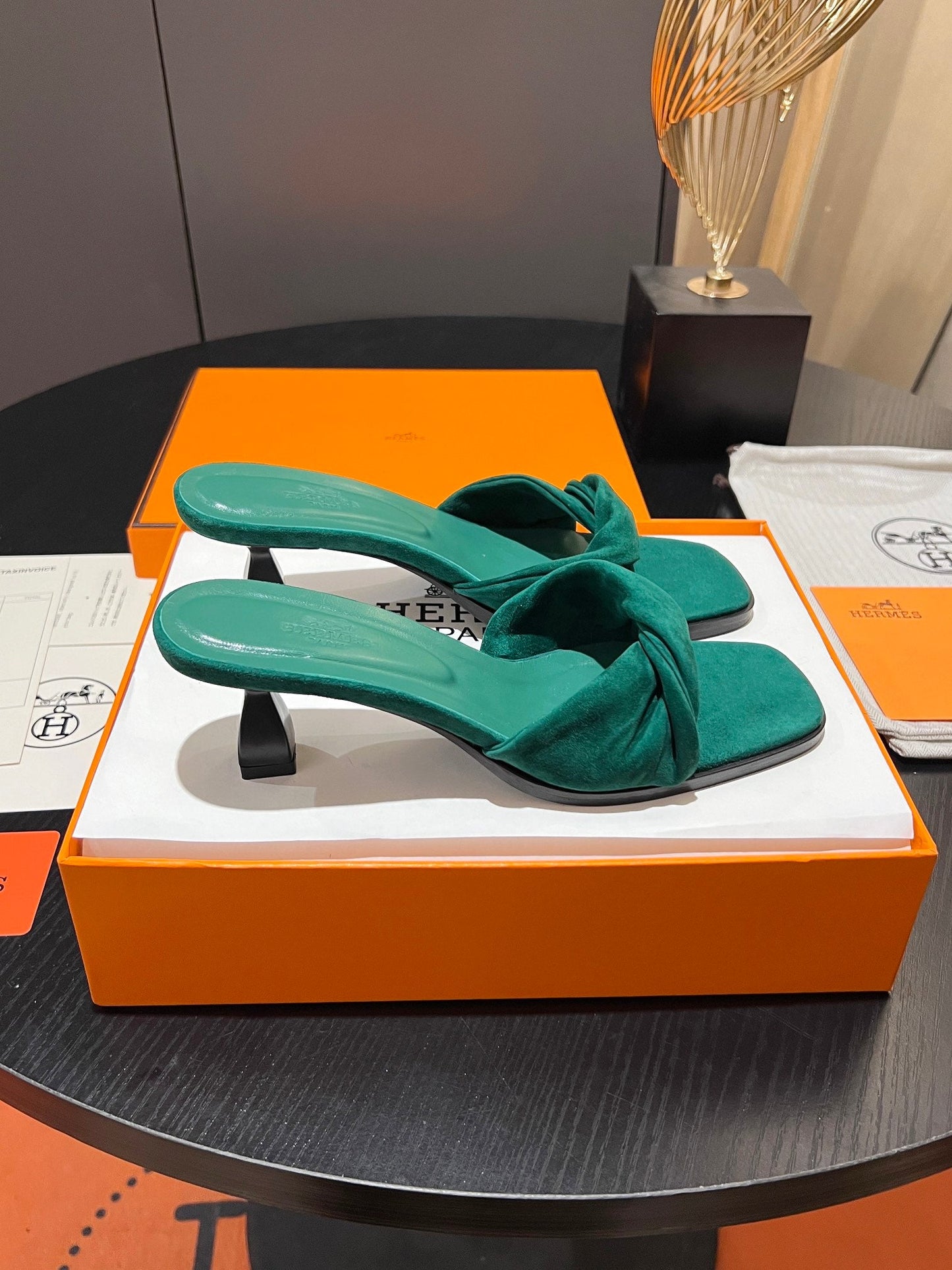 HM Giny Sandal 5.5 Teal Green Suede Calfskin 680061
