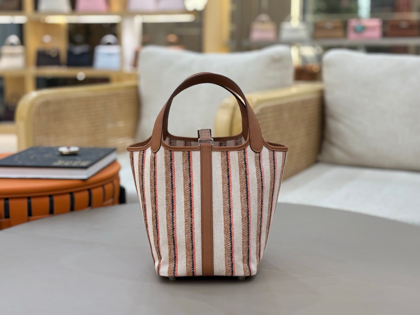 HM Picotin Lock 18 Bag Brown Taurillon Clemence Leather Embroidery 269974