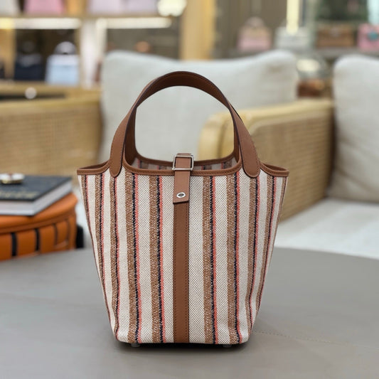 HM Picotin Lock 18 Bag Brown Taurillon Clemence Leather Embroidery 269974