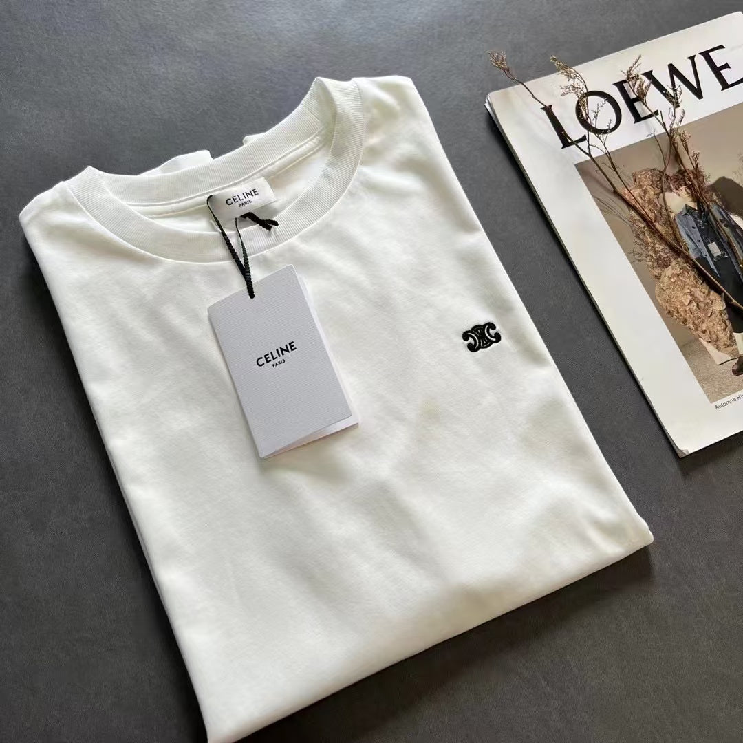 Celine Triomphe Loose T-shirt Black White Cotton 350444