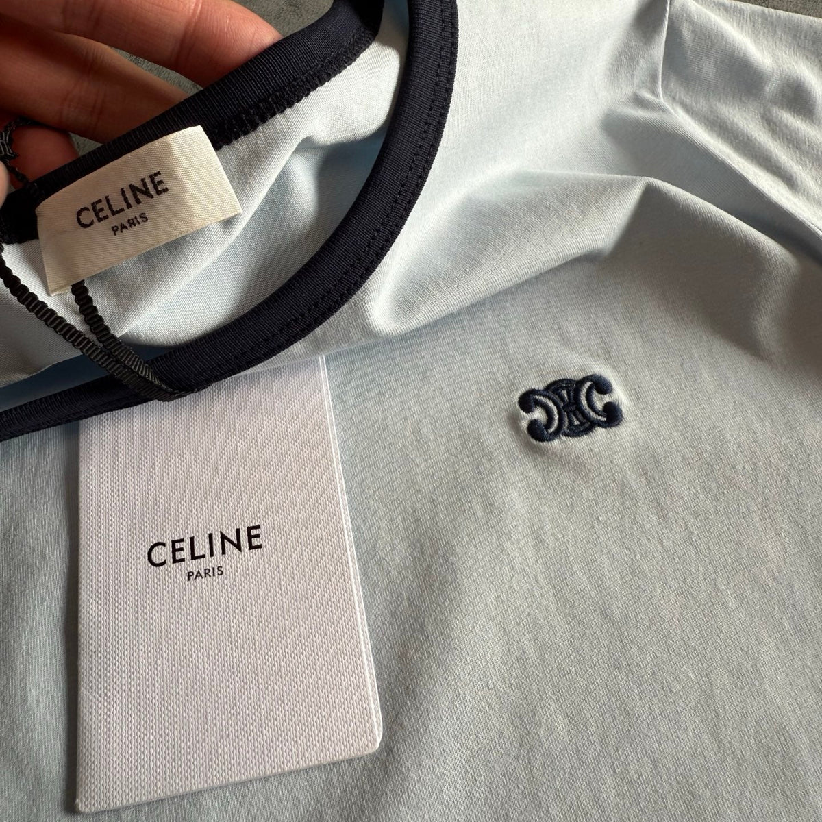 Celine SS26 Short-Sleeve Tee Small Logo Embroidery White Cotton 350489