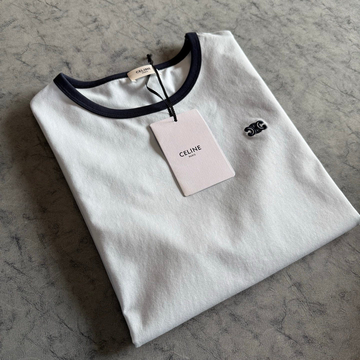 Celine SS26 Short-Sleeve Tee Small Logo Embroidery White Cotton 350489