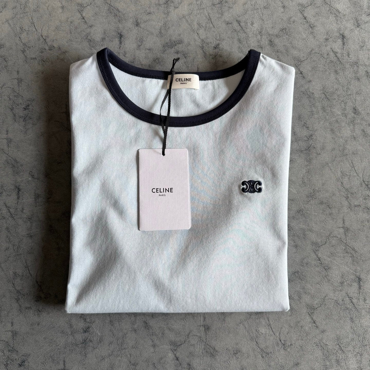 Celine SS26 Short-Sleeve Tee Small Logo Embroidery White Cotton 350489