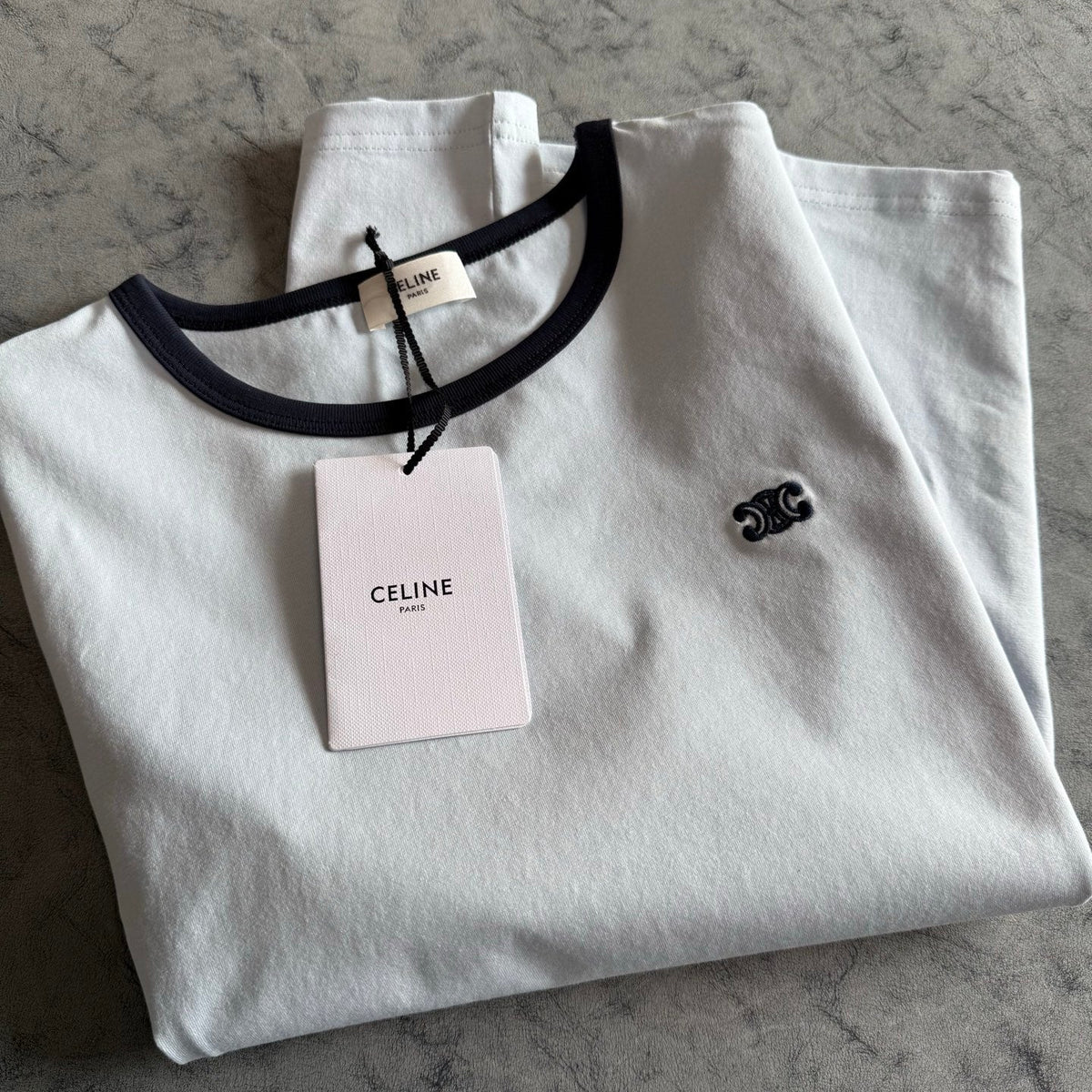 Celine SS26 Short-Sleeve Tee Small Logo Embroidery White Cotton 350489