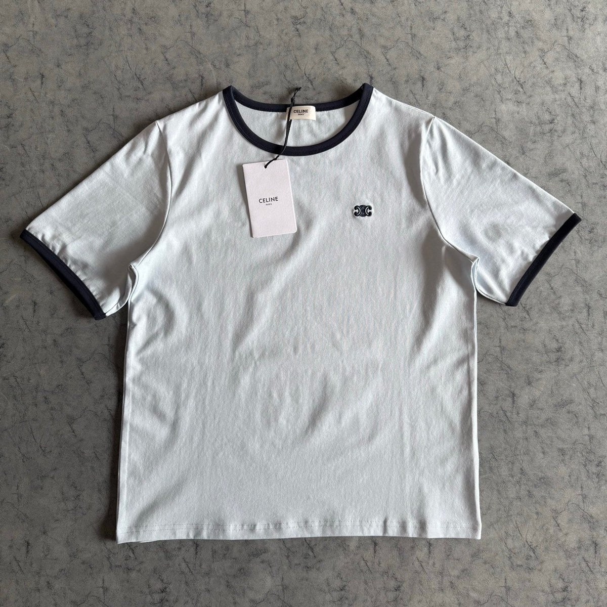 Celine SS26 Short-Sleeve Tee Small Logo Embroidery White Cotton 350489