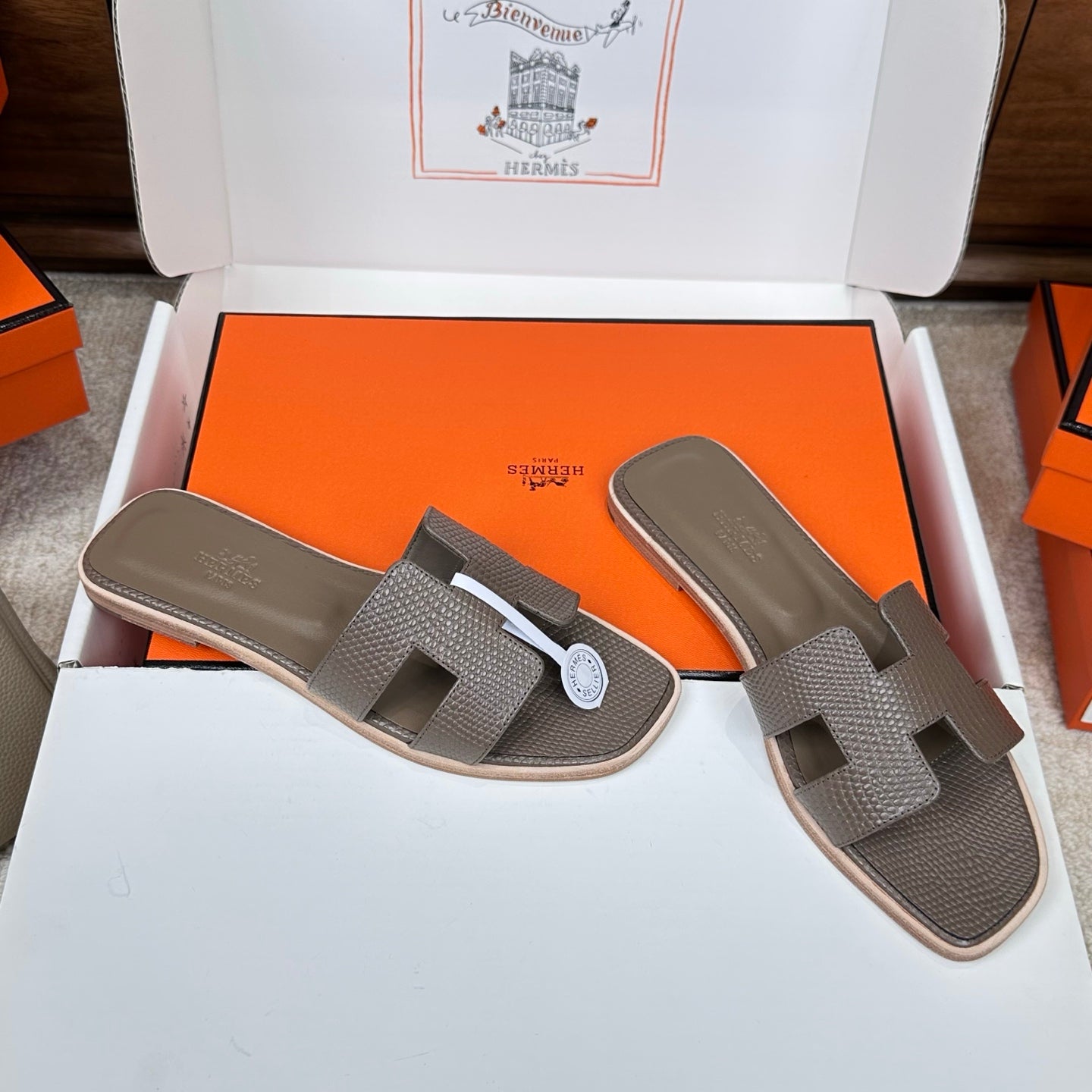 HM Oran Sandal Coffee Embossed Lizard Leather 802366