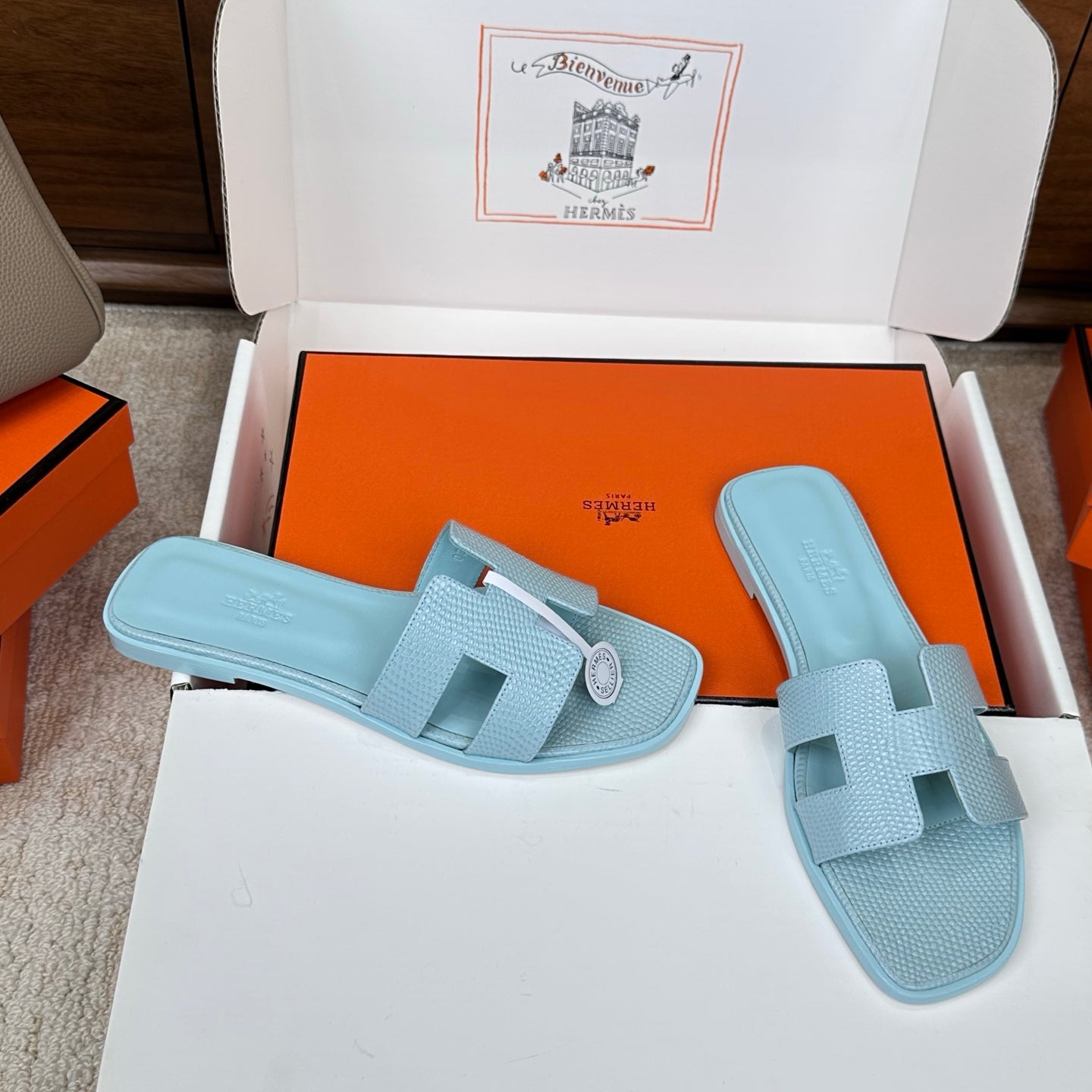 HM Oran Sandal Light Blue Embossed Lizard Leather 802368