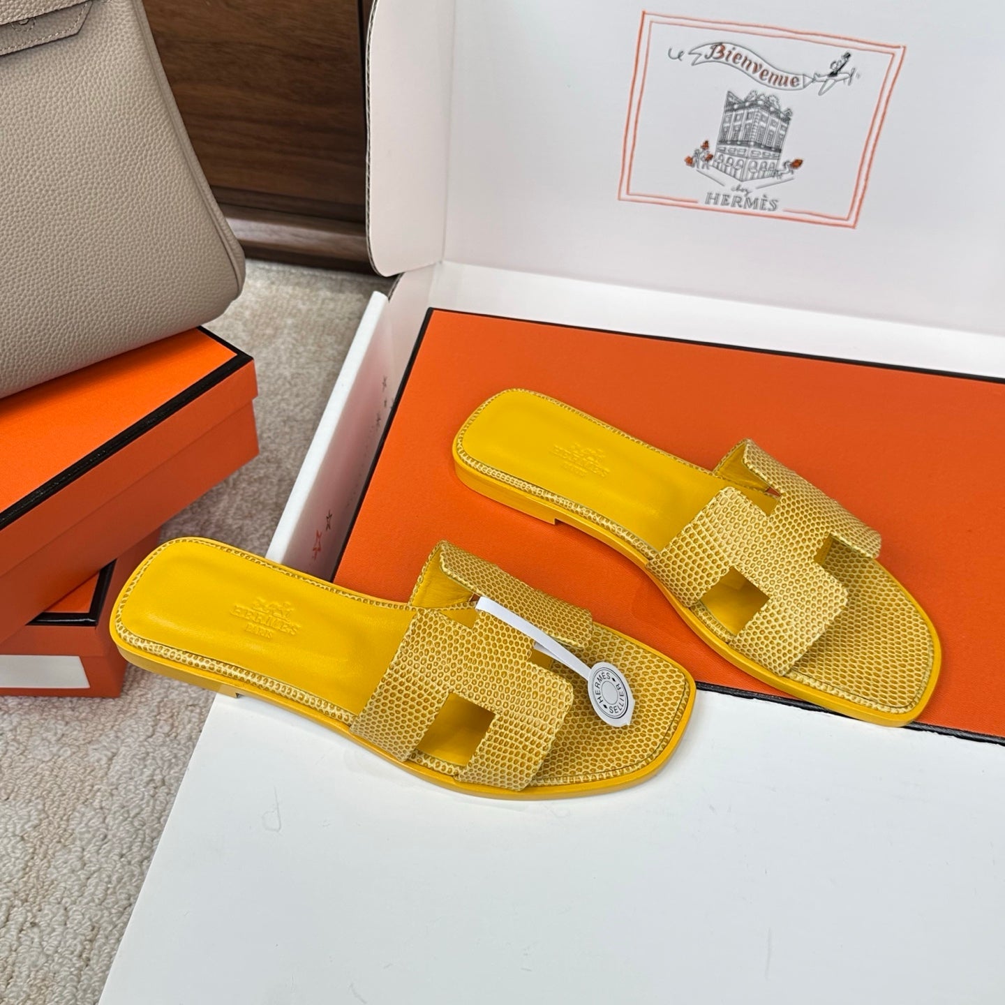 HM Oran Sandal Yellow Embossed Lizard Leather 802374