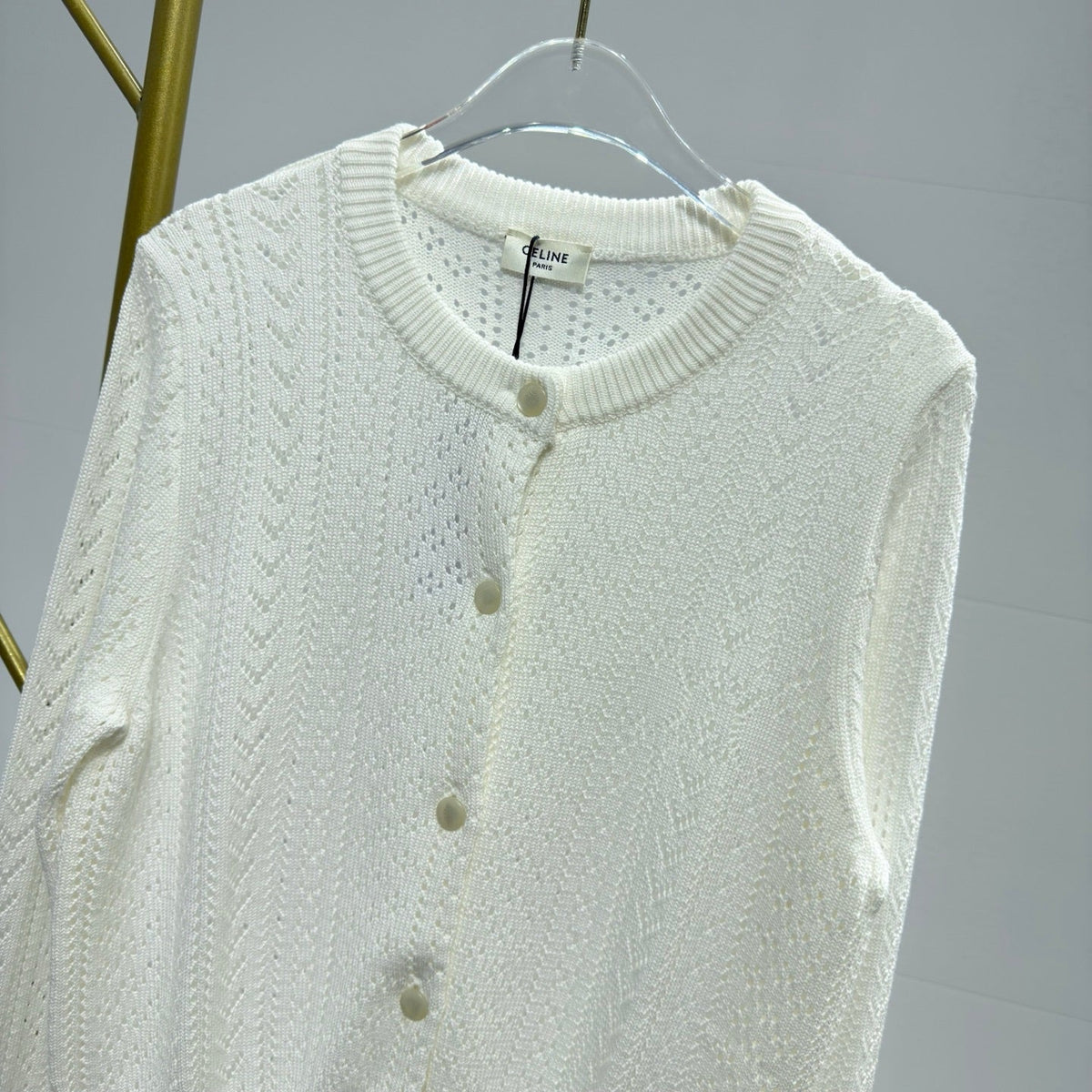 Celine 26s Long-Sleeve Cardigan White Knit 363547
