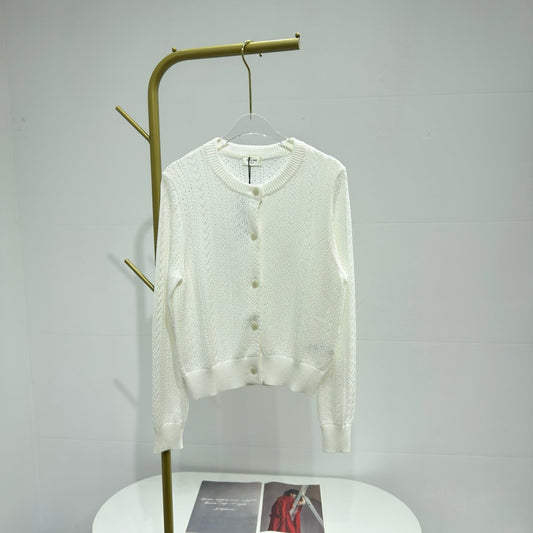 Celine 26s Long-Sleeve Cardigan White Knit 363547