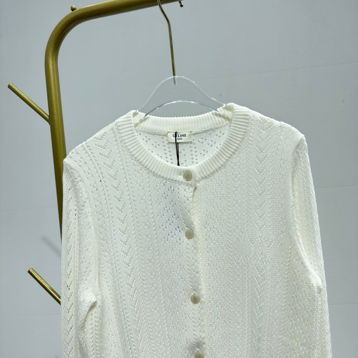 Celine 26s Long-Sleeve Cardigan White Knit 363547