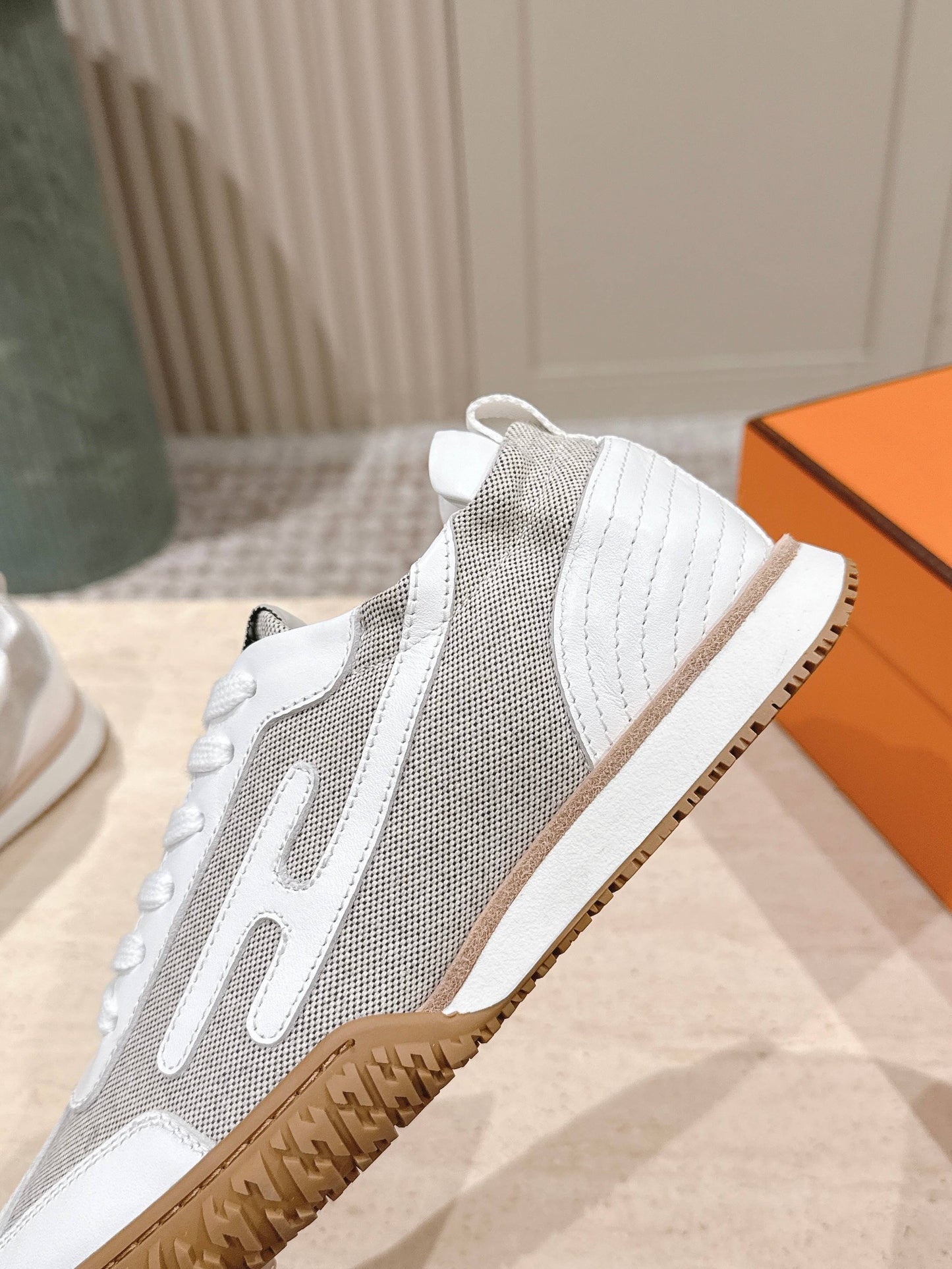HM Jet Sneaker White Light Grey Mesh Calfskin 583755