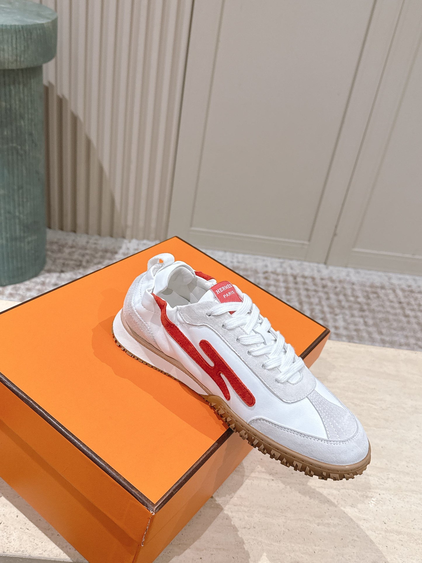 HM Jet Sneaker White Light Grey Red Suede Calfskin 583756