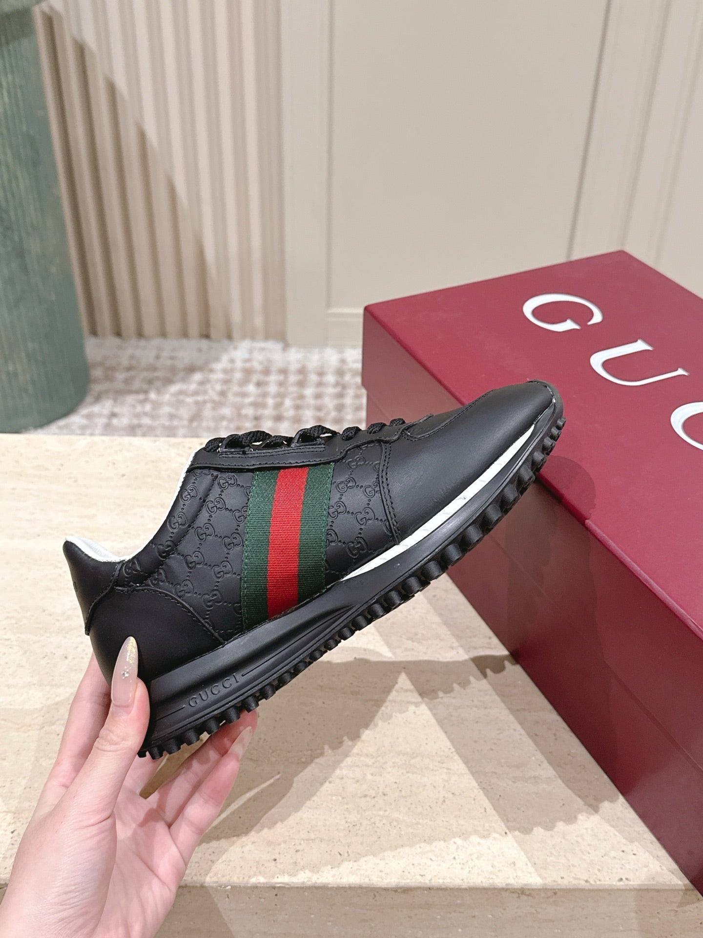 GG 26 Couple Sneakers Dark Red Beige Cowhide 630703