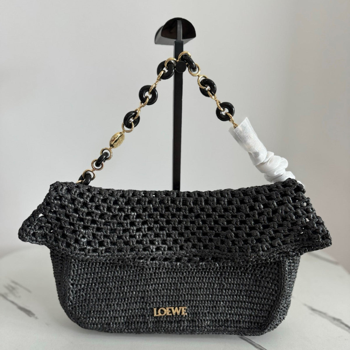 Loewe Medium Ola Bag 26 Black Raffia