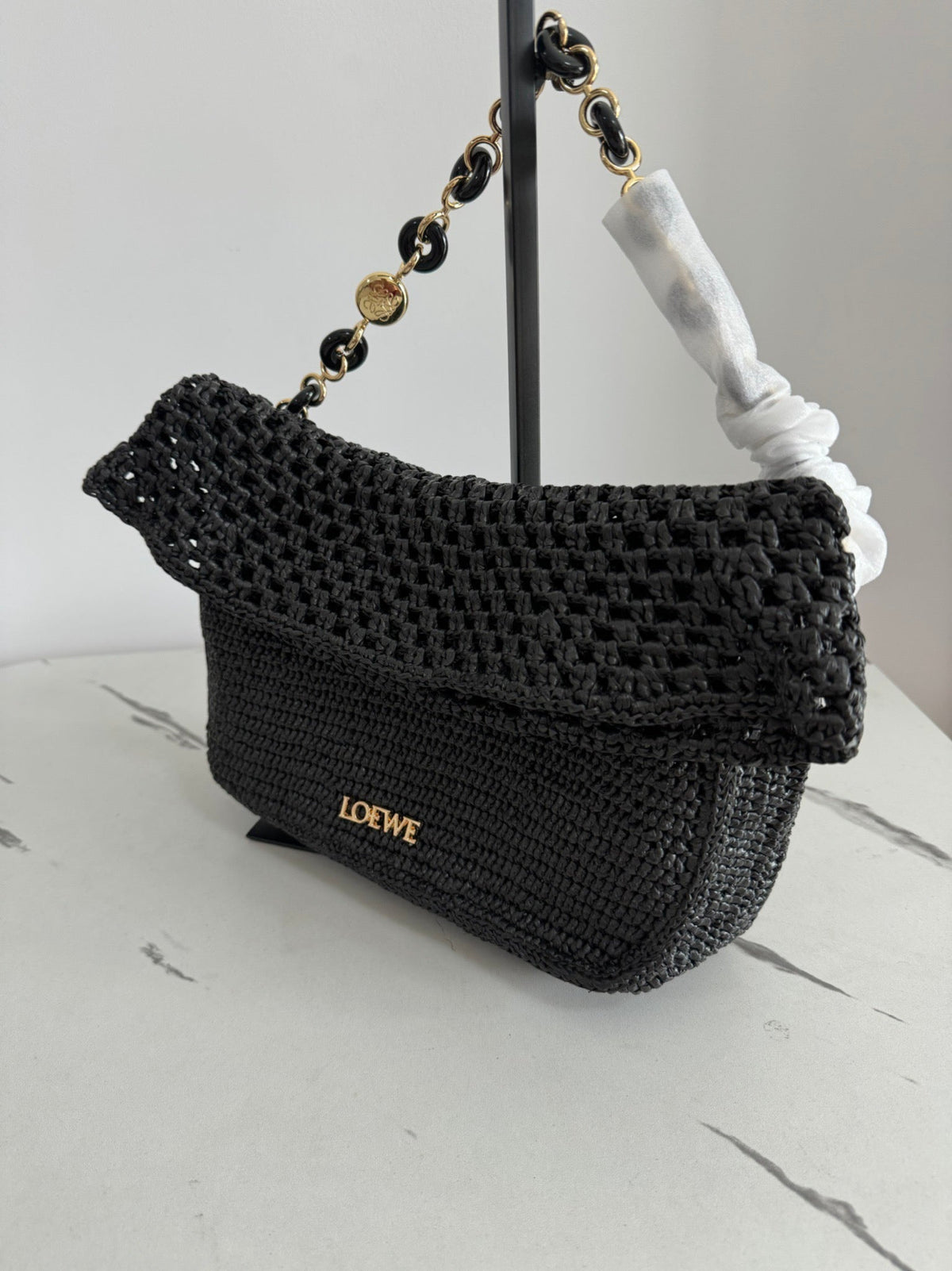 Loewe Medium Ola Bag 26 Black Raffia
