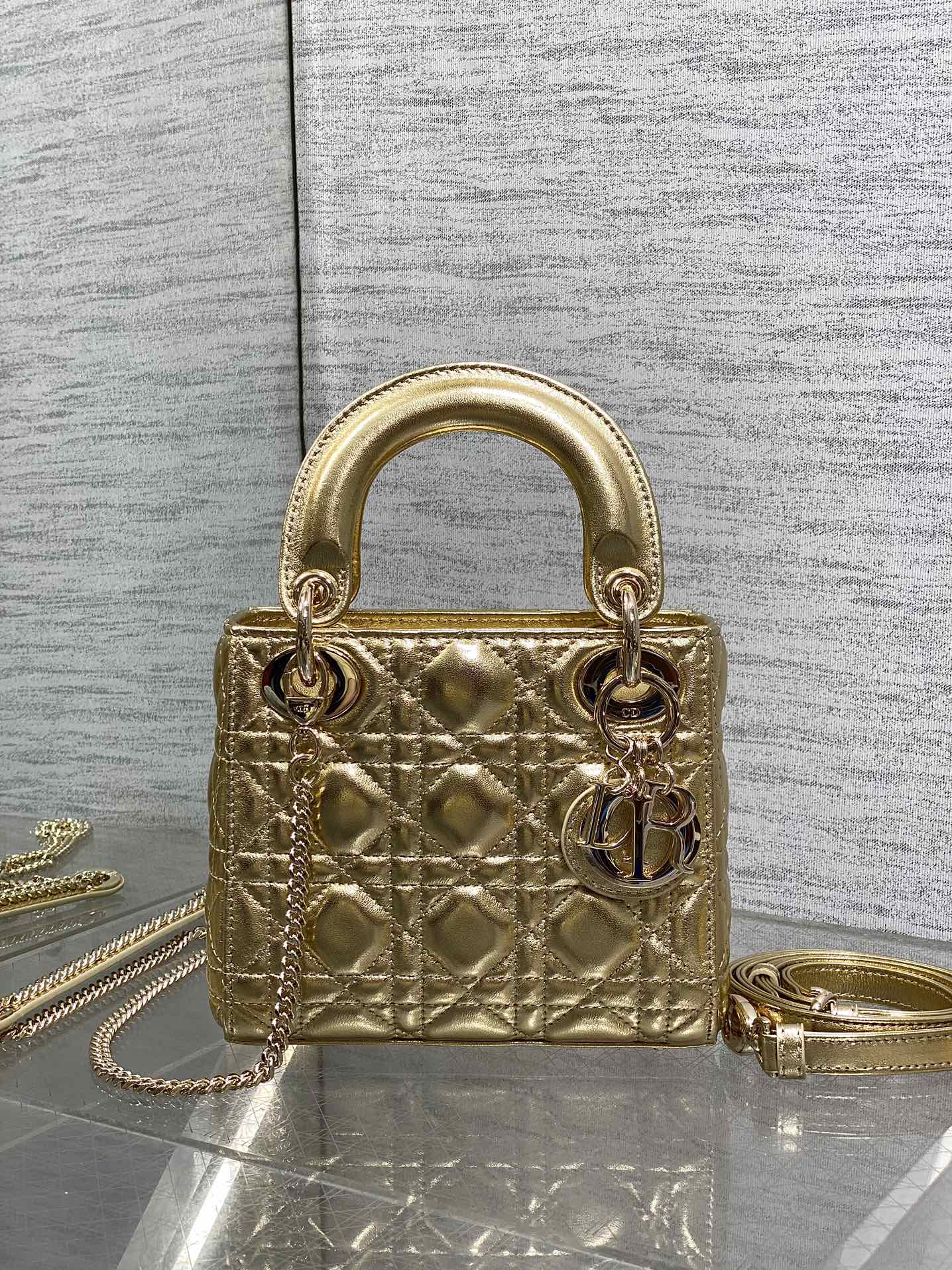Dior 2026 Mini Lady Dior Bag Gold Lambskin 270893