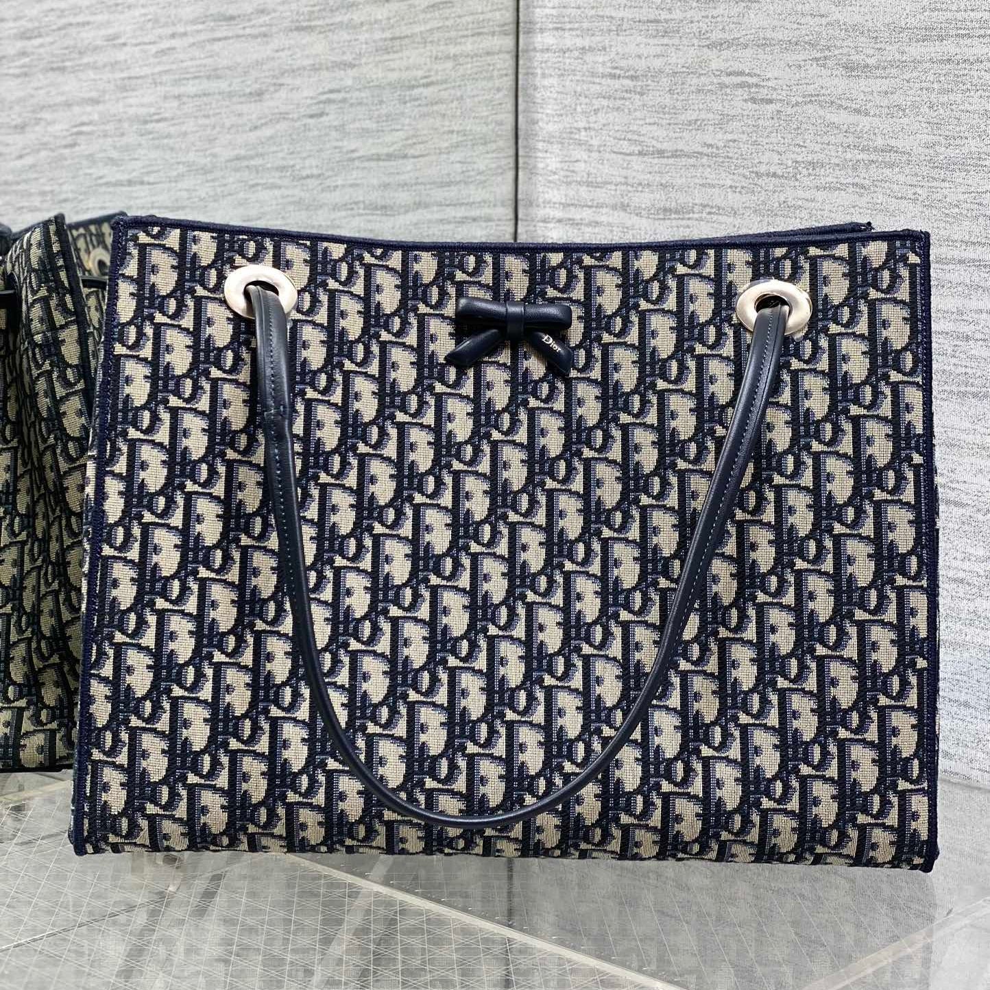 Dior 2026 Medium Shopping Bag 37cm Blue Beige Canvas Leather 284285