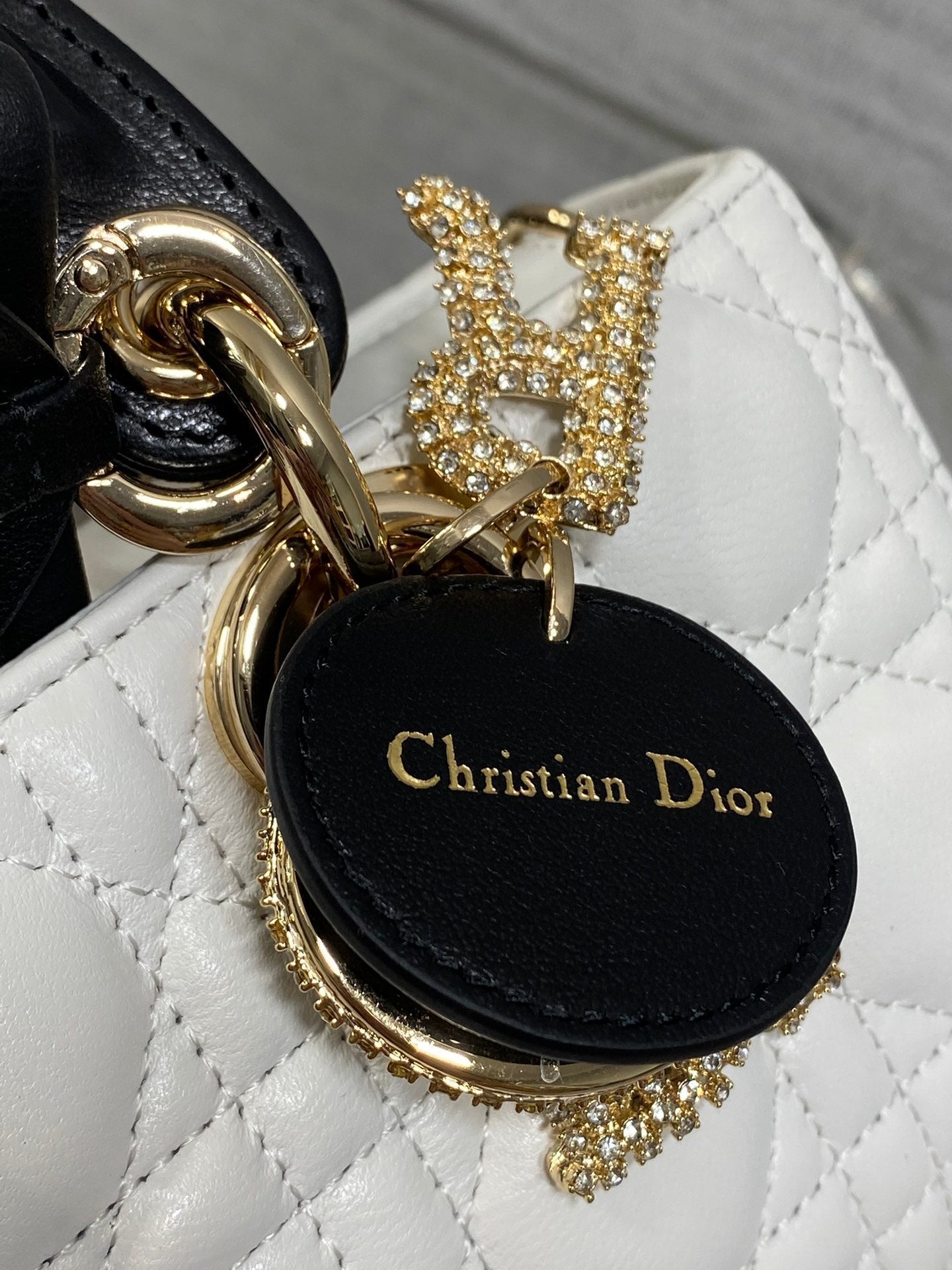 Dior 2026 Lady Bow D-Joy Bag White Black Lambskin With Diamond Hardware 284141