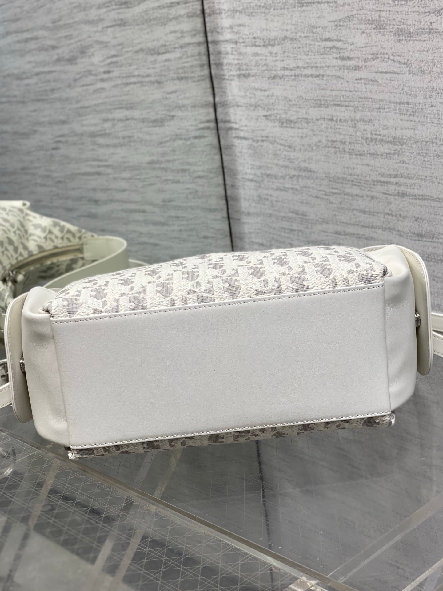 Dior 2026 D-Dream Oblique Jacquard 24cm White Grey Cotton Calfskin 289148