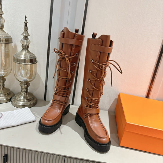 HM Lace Up Boots 25mm Belt Buckle Caramel Leather 466586
