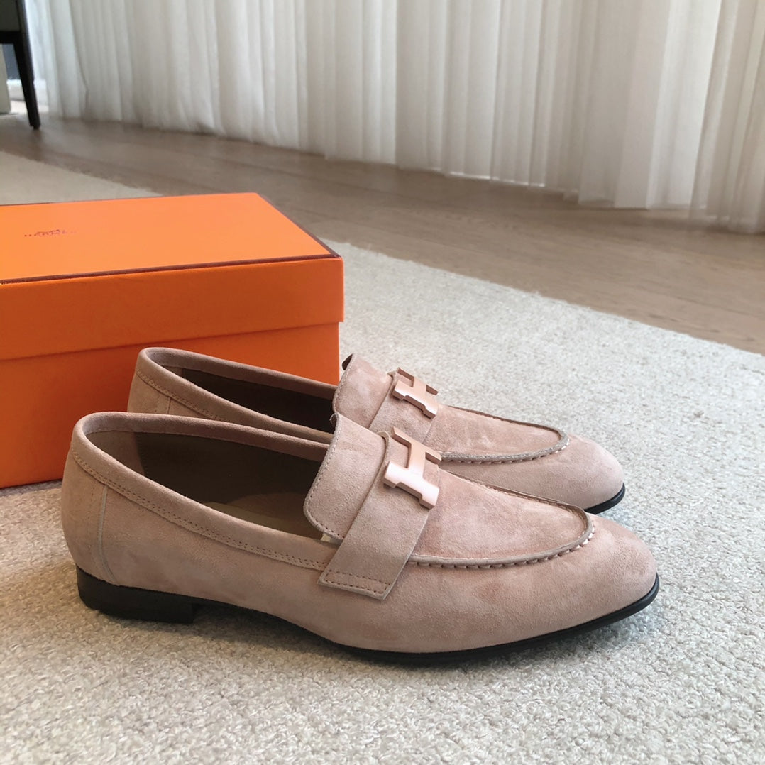 Paris Loafer Peach Suede Calfskin With Signature Buckle 509351