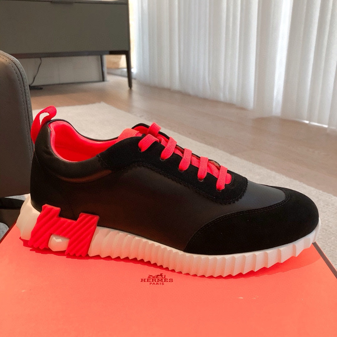 HM Bouncing Sneakers Black Red Suede Sheepskin 705789