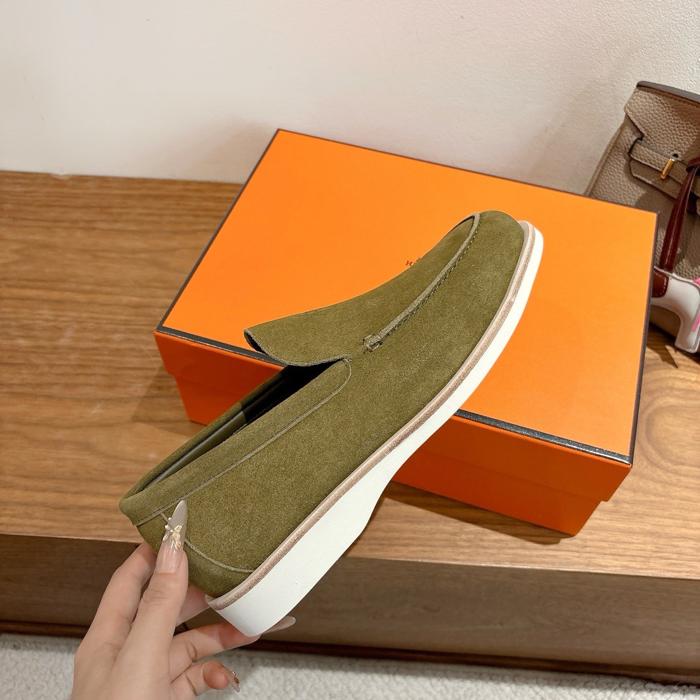 HM Impact Loafers Olive Green Suede 526169