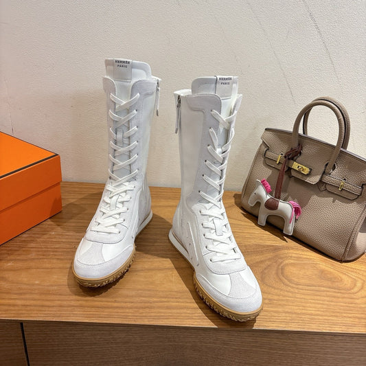 HM Lace Up Sneaker White Light Grey Calfskin Suede