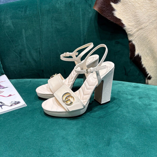 GG Platform Sandals With The Double G White Leather 741238