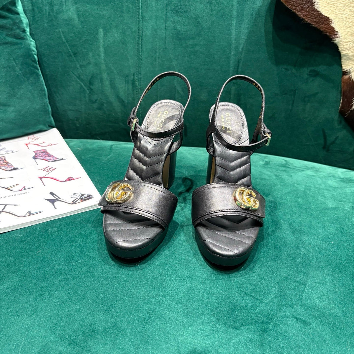 GG Platform Sandals With The Double G Black Leather 741240