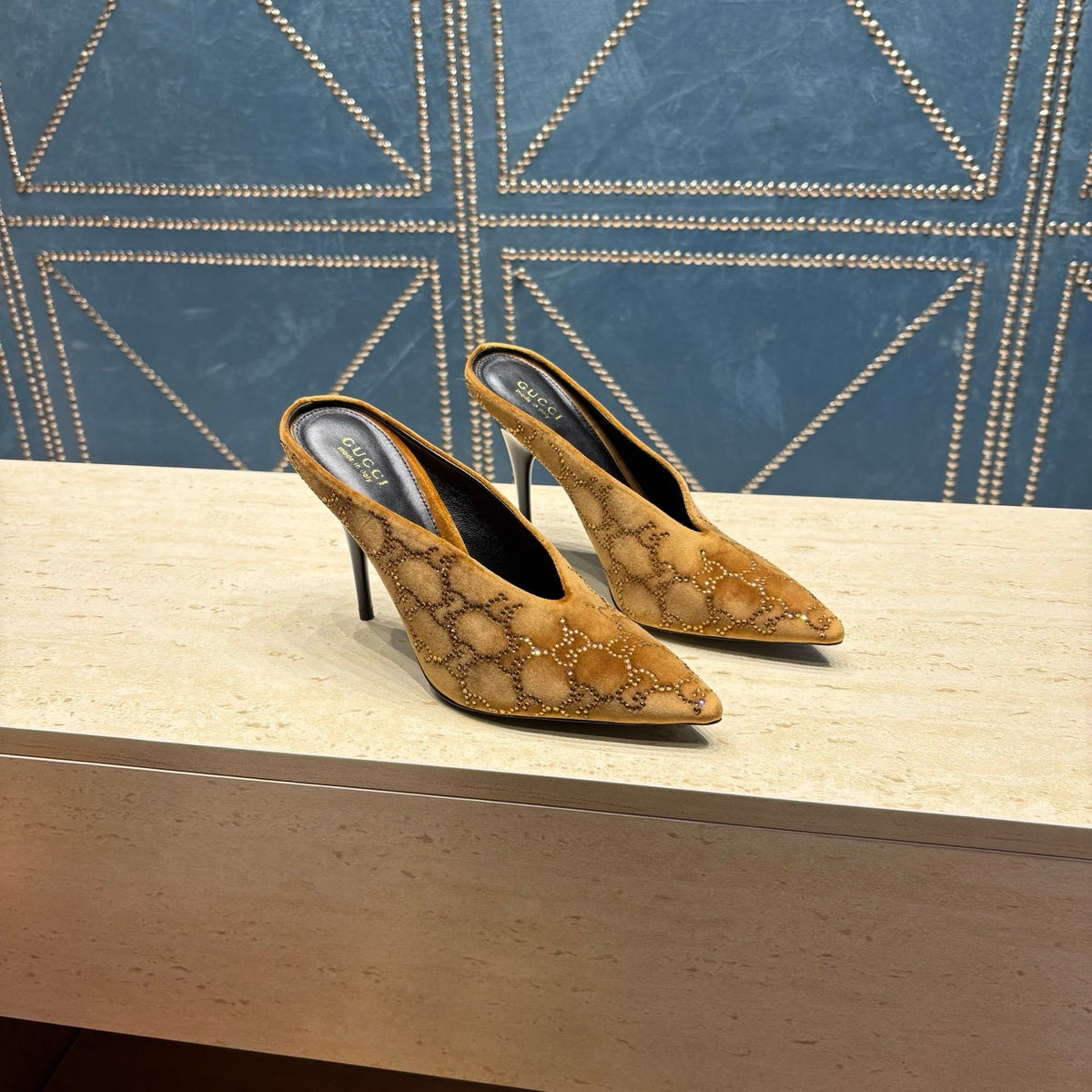 GG High-Heeled Mule 10.5cm Brown Velvet 741289