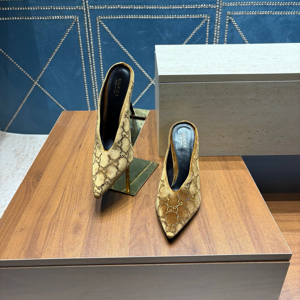 GG High-Heeled Mule 10.5cm Brown Velvet 741289