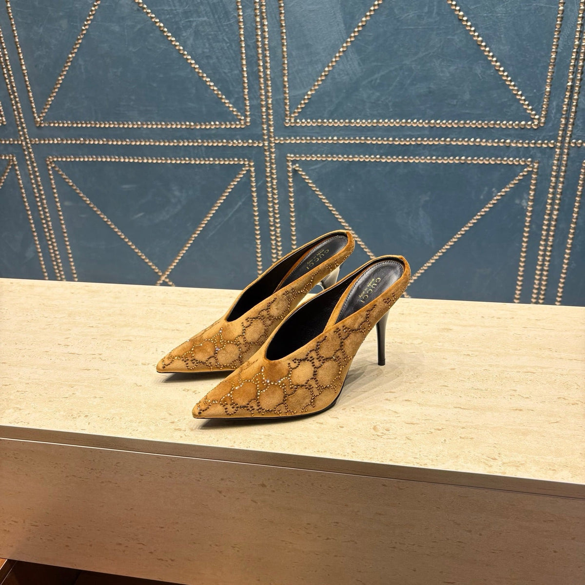 GG High-Heeled Mule 10.5cm Brown Velvet 741289