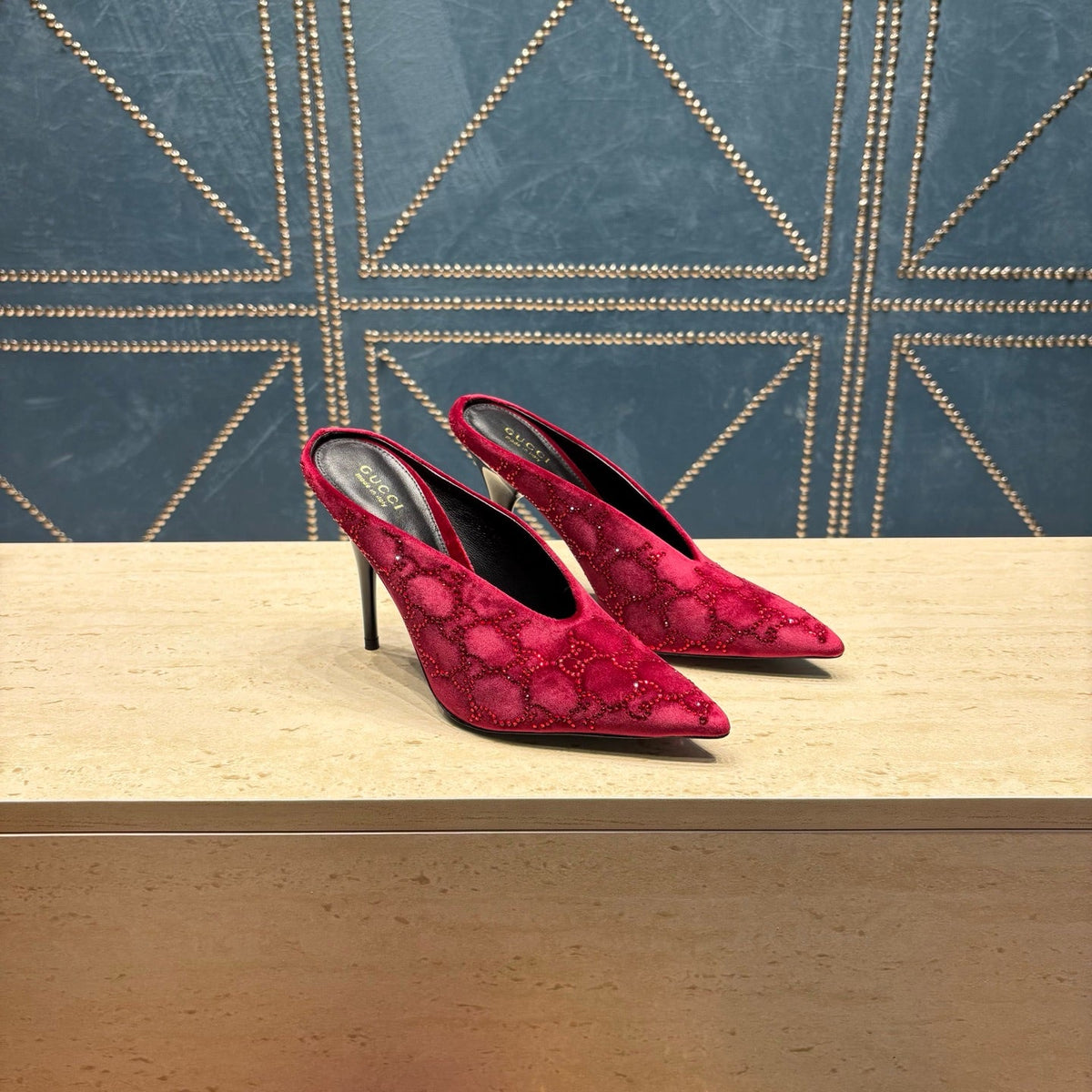 GG High-Heeled Mule 10.5cm Burgundy Velvet 741290