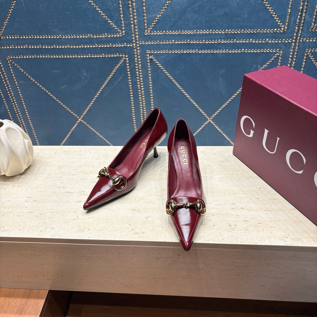 GG 26s Signoria Horsebit Pumps 7cm Rosso Ancora Leather 106951