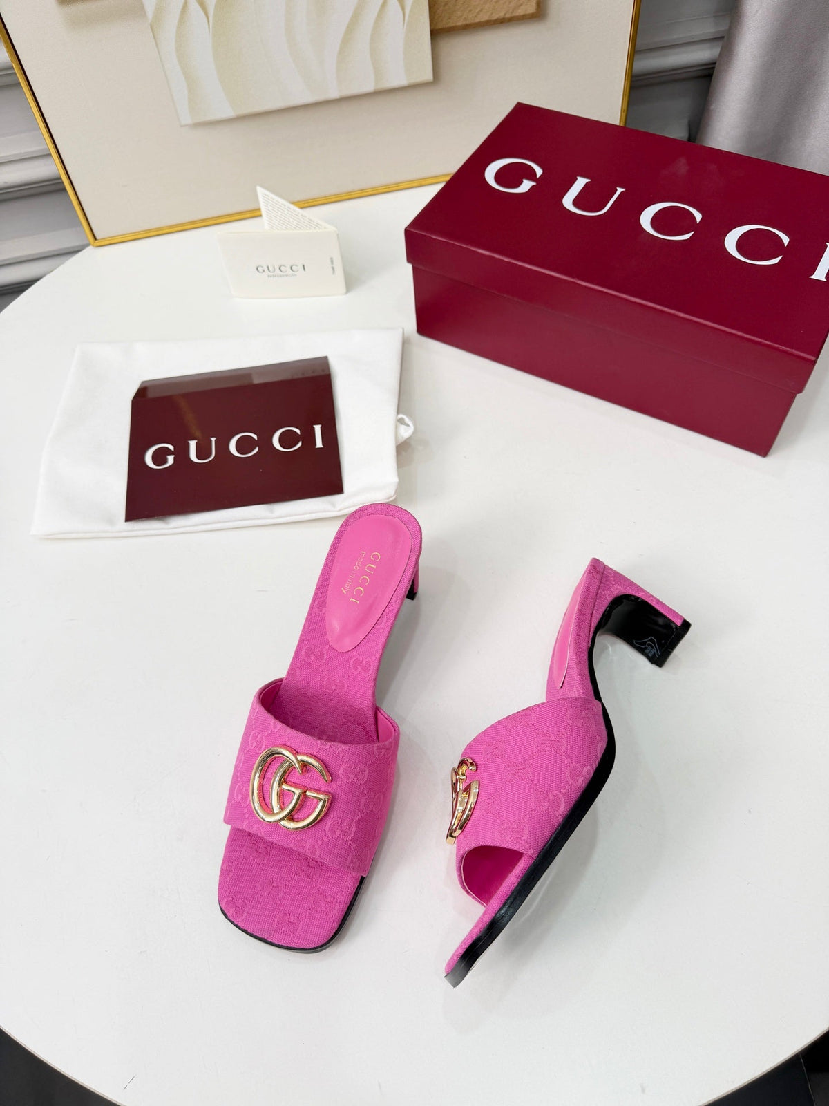 GG 2026 Early Spring Sandals Hot Pink Canvas Sheepskin 688524