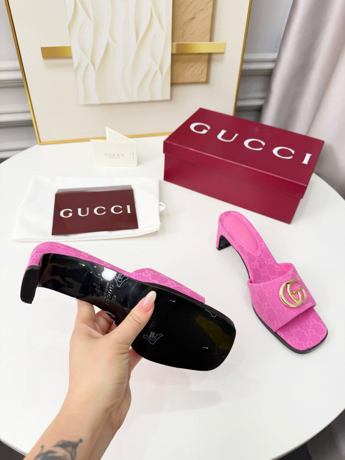 GG 2026 Early Spring Sandals Hot Pink Canvas Sheepskin 688524