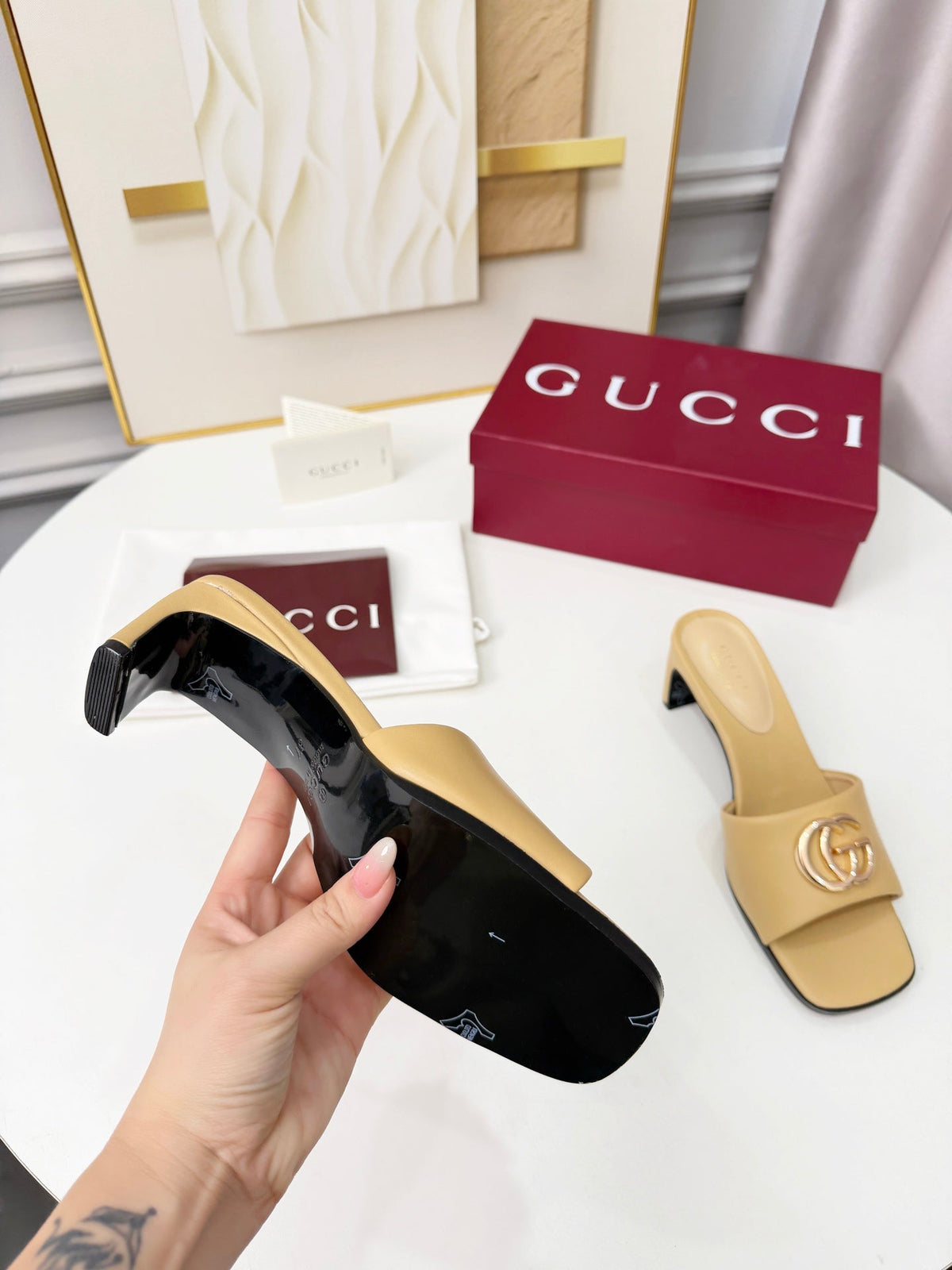 GG 2026 Early Spring Sandals Beige Sheepskin 688530
