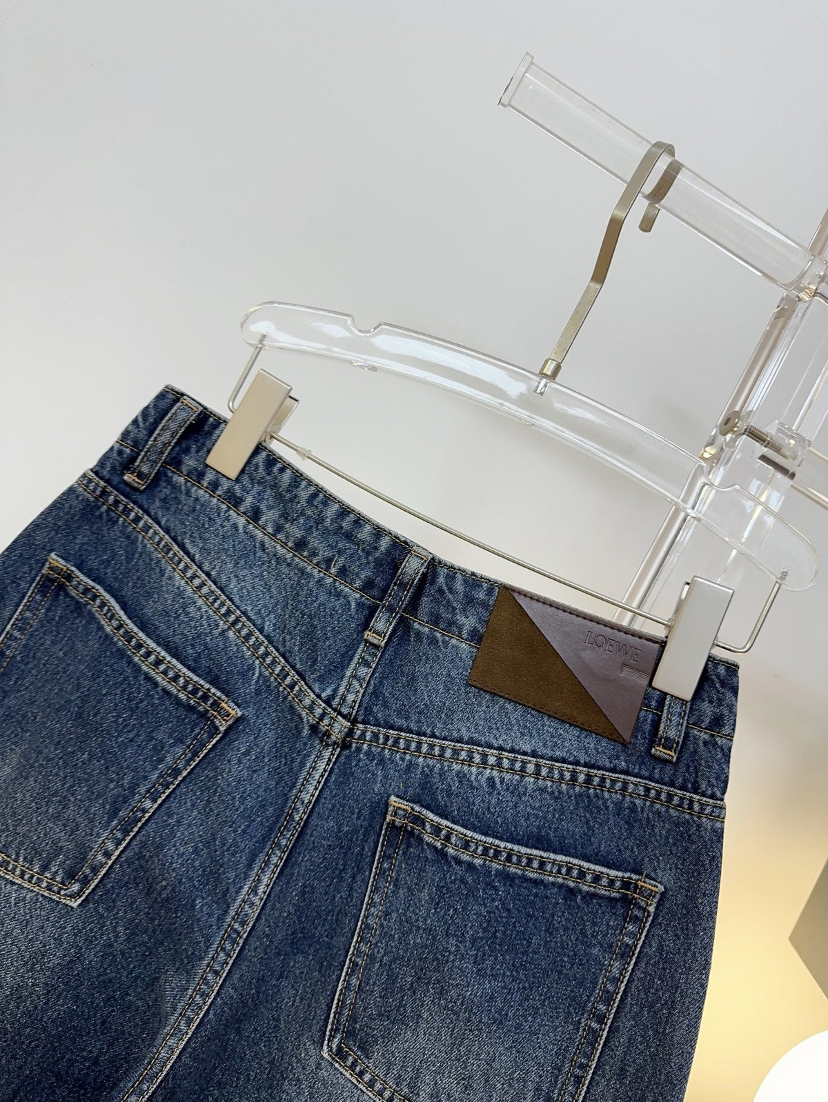 Loewe 26s Jeans Knee-Seam Wide-Leg Blue Denim 429842