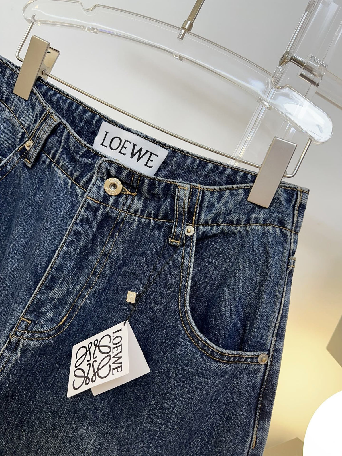 Loewe 26s Jeans Knee-Seam Wide-Leg Blue Denim 429842