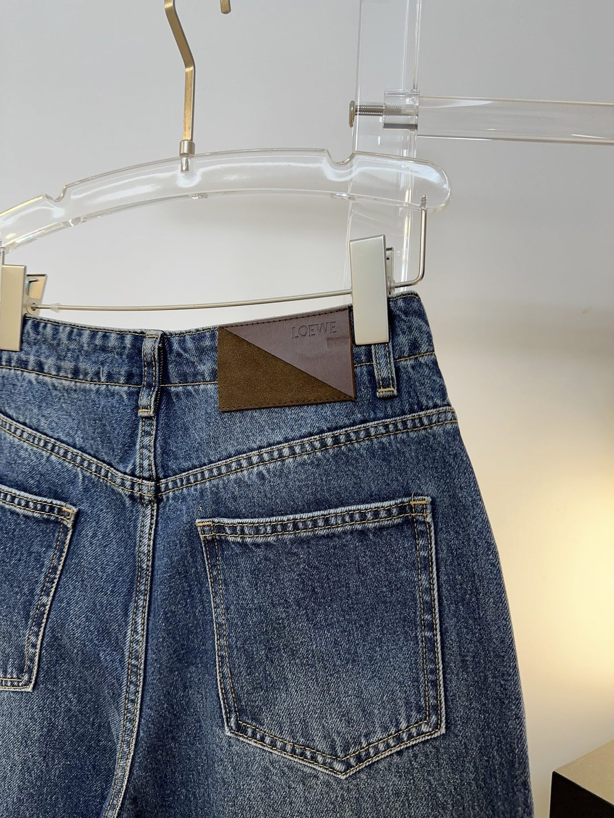 Loewe 26s Jeans Knee-Seam Wide-Leg Blue Denim 429842
