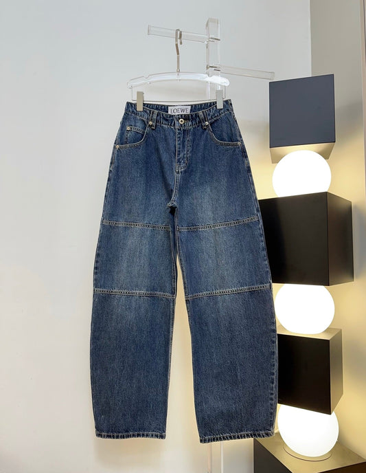 Loewe 26s Jeans Knee-Seam Wide-Leg Blue Denim 429842