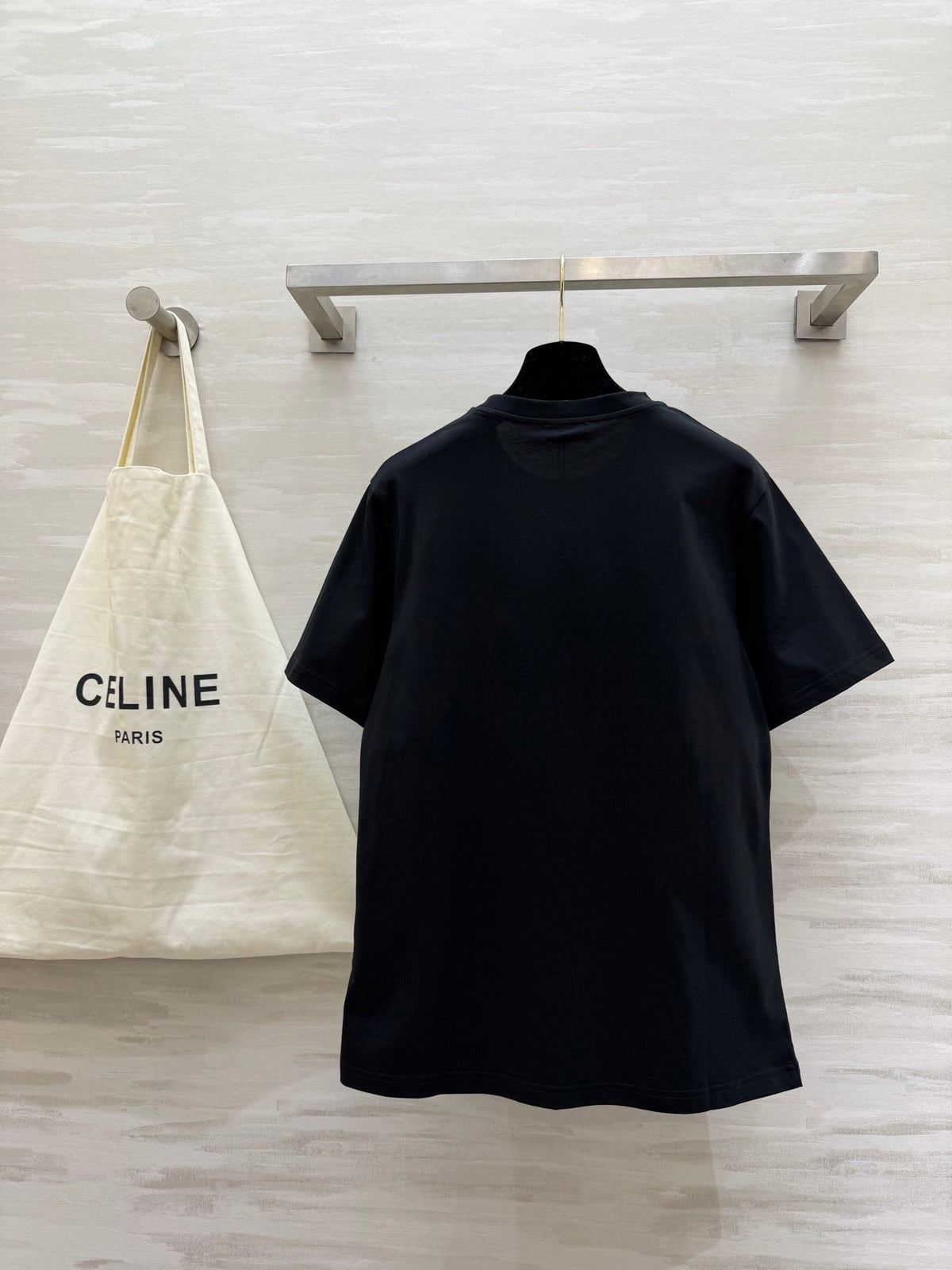 Celine 26s T-Shirt Rhinestone Black Cotton 363626