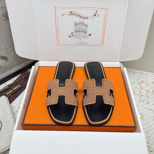HM Oasis Sandals Black Brown Suede Cowhide 625264