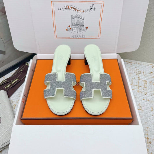 HM Oasis Sandals with Rhinestone White Cowhide 625269