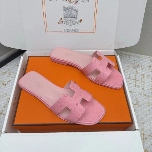 HM 26ss Oran Sandals Pink Ostrich Leather 625095