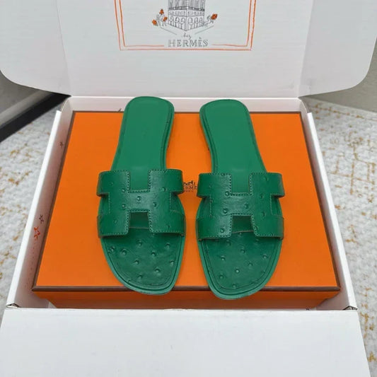 HM 26ss Oran Sandals Green Ostrich Leather 625102